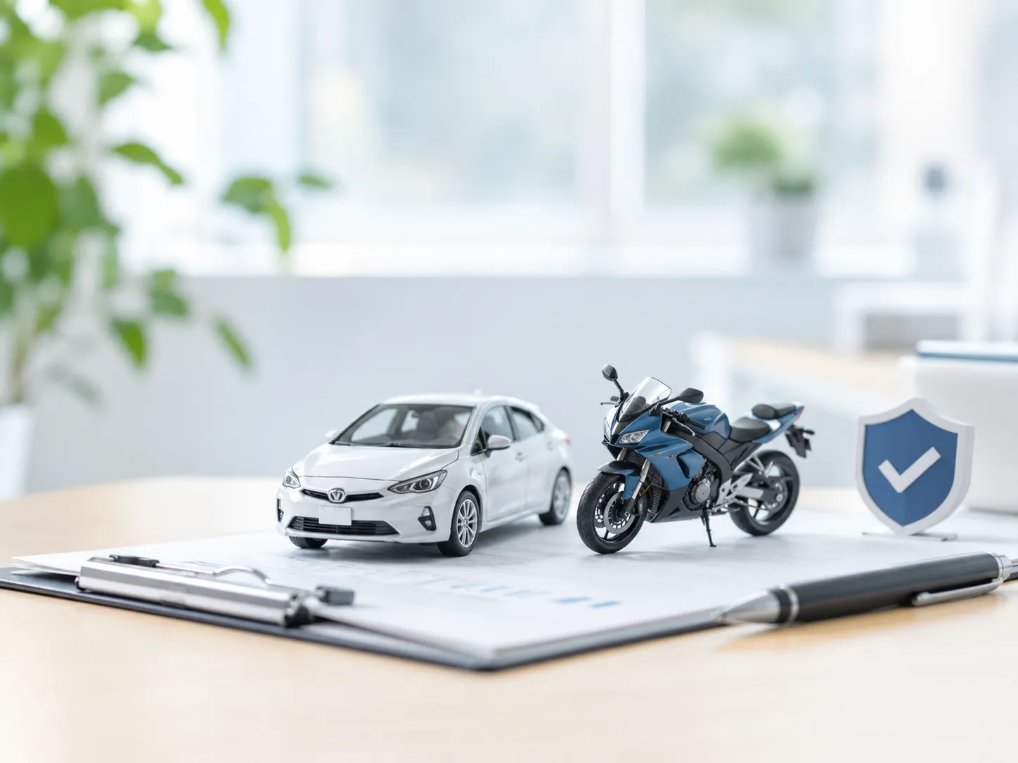 自動車とバイクの保険をイメージした写真